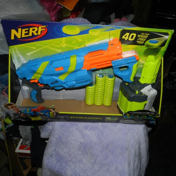 NERF Vortex Pyragon and 40 Disc Drum Blaster set Sealed   NEW - Picture 2 of 15